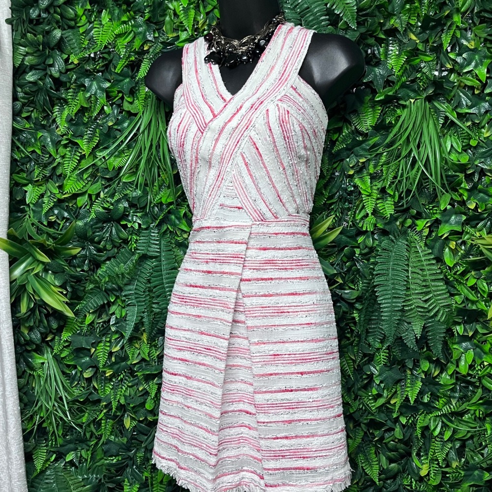 W118 by Walter Baker Dress Pink Cream Striped Tweed Cut Out Mini Cocktail 3974